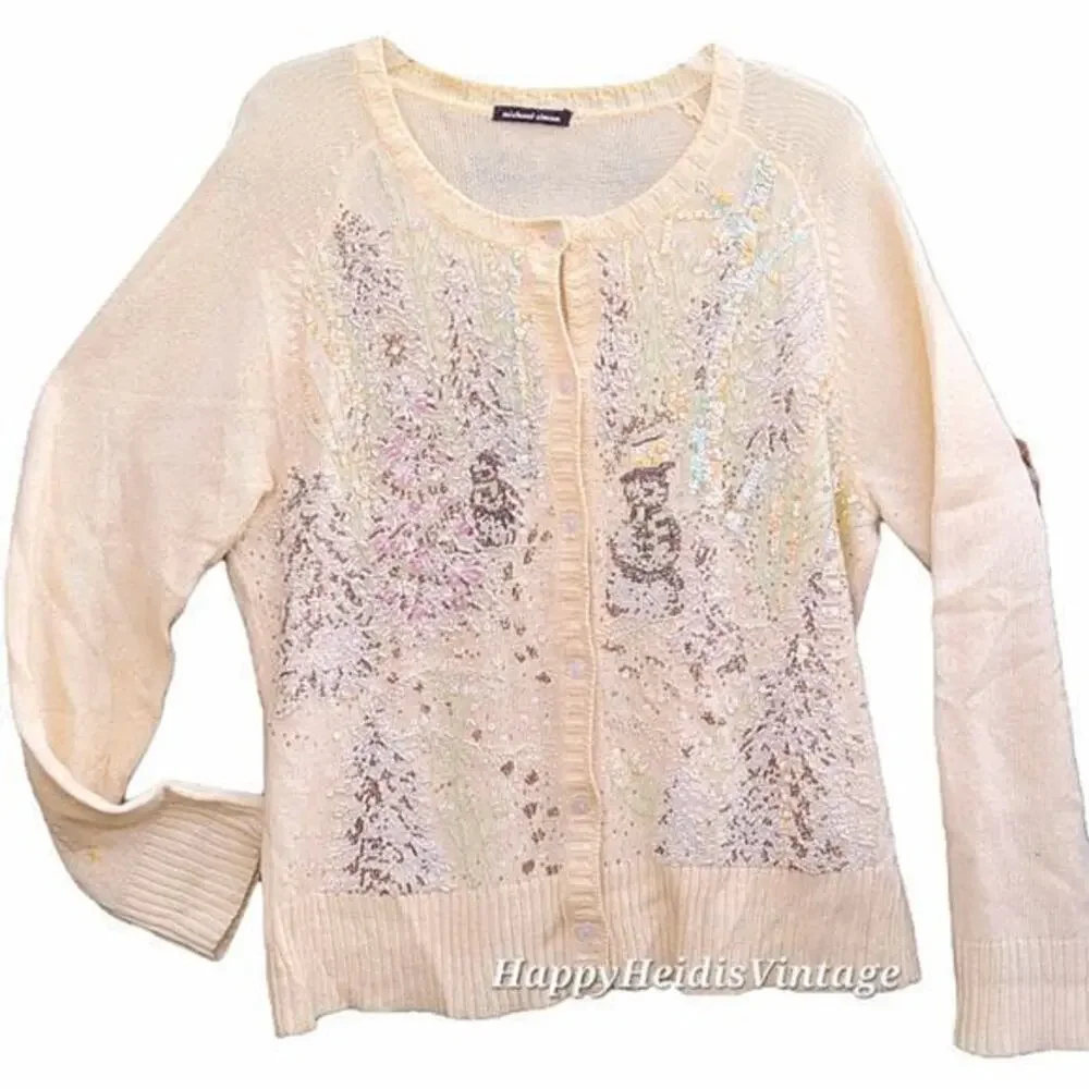 Vintage 80s Michael Simon Knit Beaded Glam Coquette Cardigan Sweater Jacket